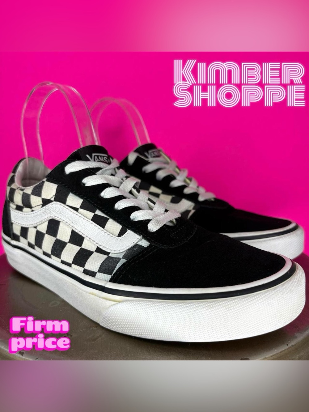 Vans Old Skool Checkerboard Canvas, Black Suede Low Top Sneaker US 7 UK 4.5